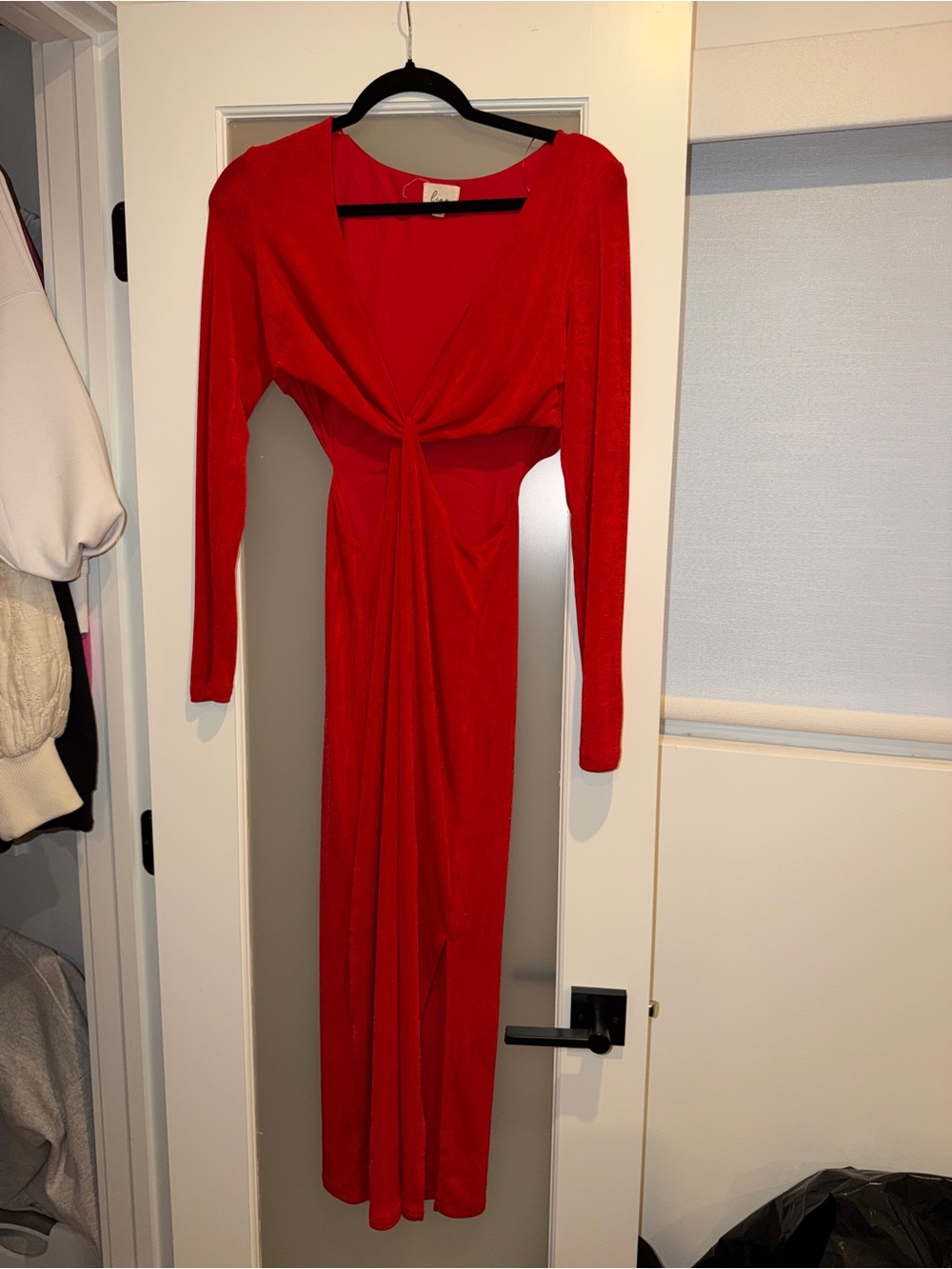 Lena Red Long-Sleeve Twist-Front Maxi Dress